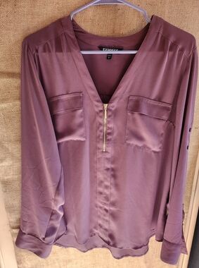 Express Mauve And Purpke V-Neck Blouse with Gold Zipper